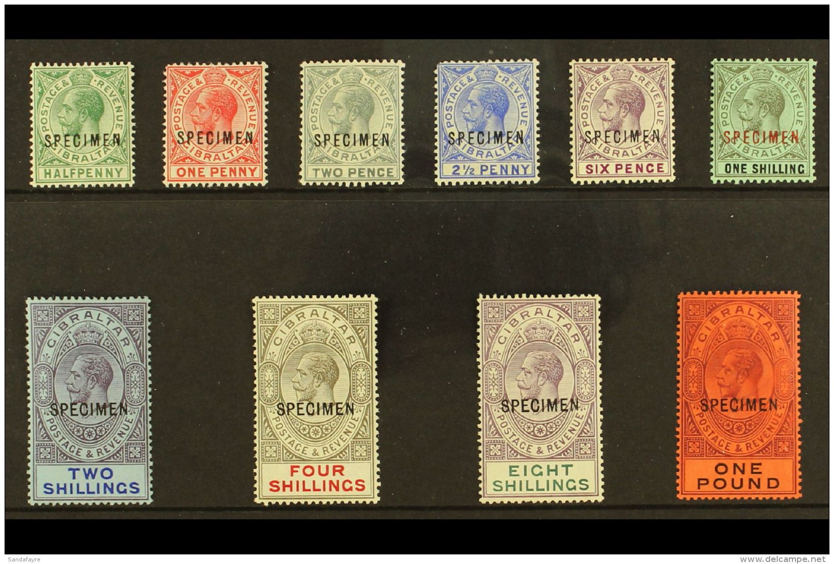 1912-24 KGV Multi CA Wmk "SPECIMEN" Opt'd Complete Set, SG 76s/85s, Fine Mint (10 Stamps) For More Images, Please... - Gibraltar
