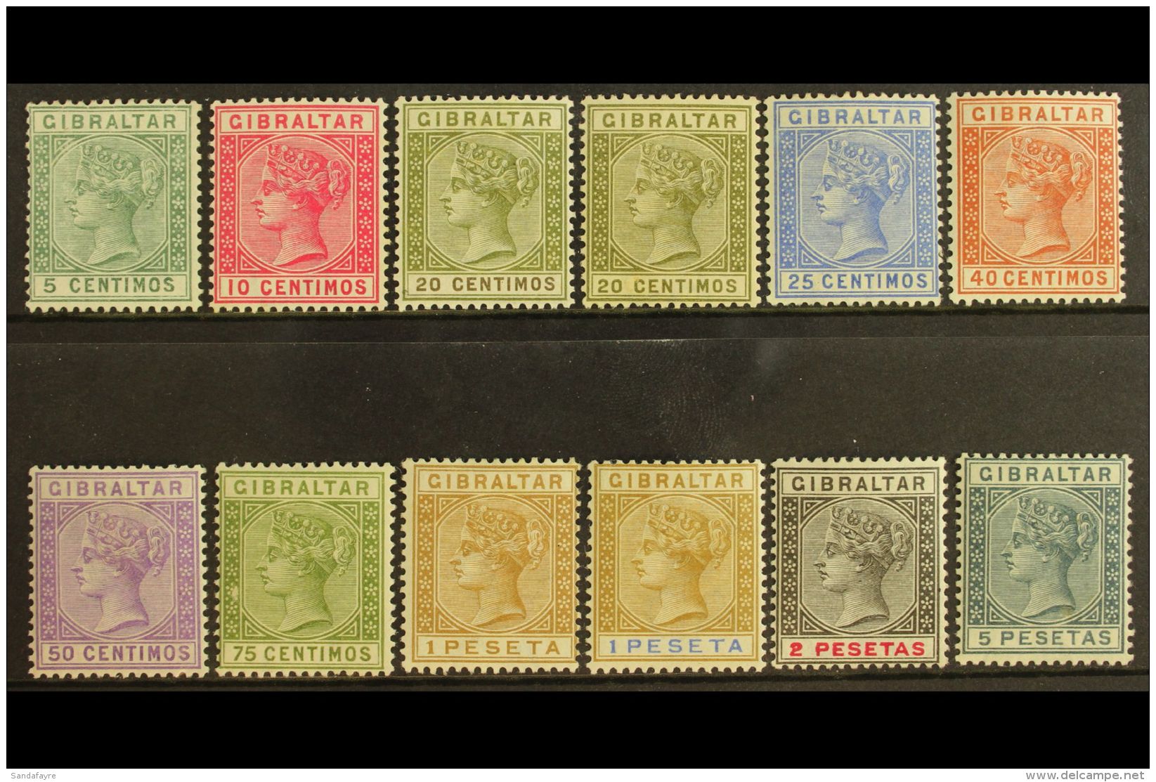 1889-96 Spanish Currency Complete Set, SG 22/33, Fine Mint, The 20c Olive-green No Gum. (12 Stamps) For More... - Gibraltar