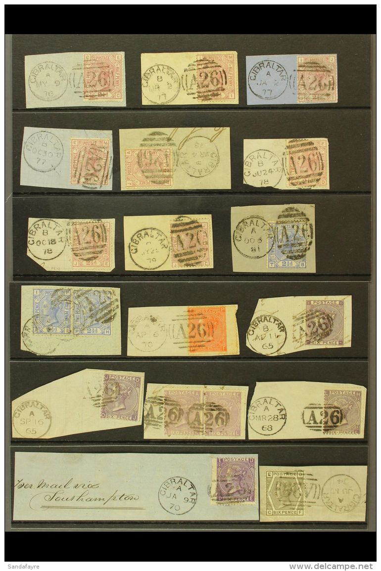 1865-1881 GREAT BRITAIN USED IN. An Attractive Group Of All Different Stamps USED ON PIECES Tied By "A 26" Numeral... - Gibraltar