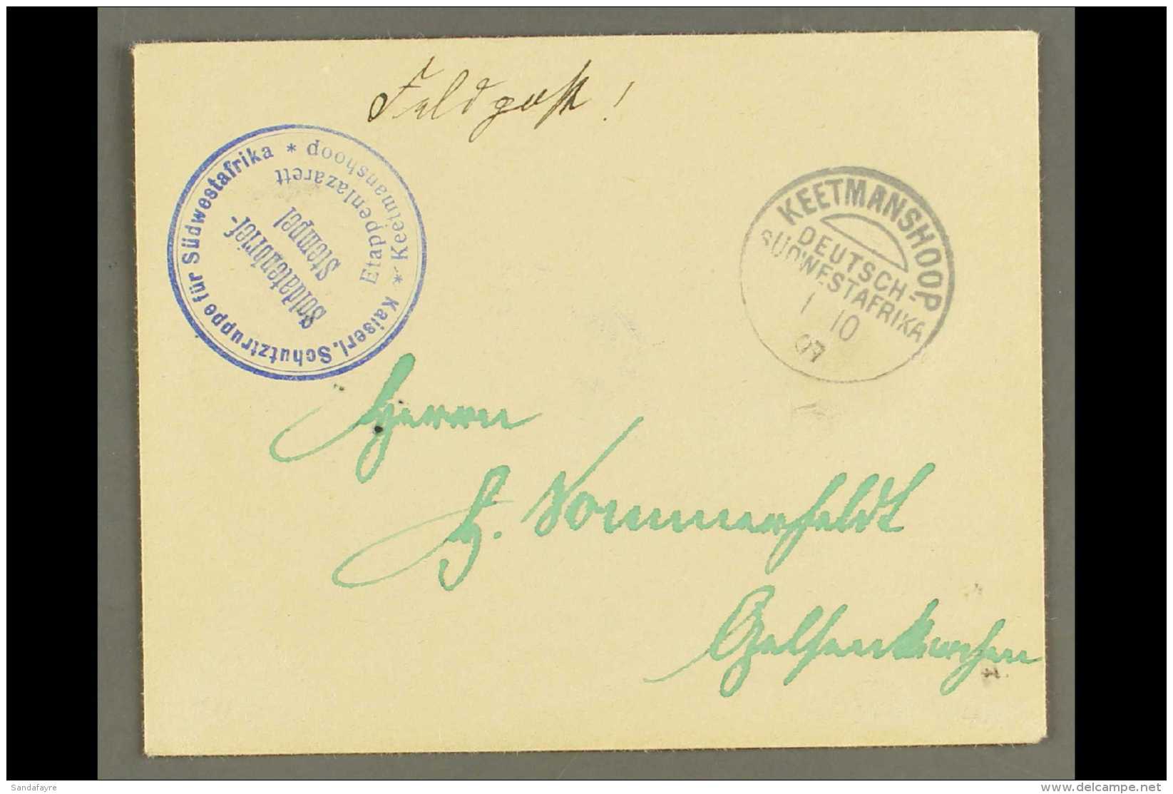 SOUTH WEST AFRICA 1907 (1 Oct) Stampless Feldpost Cover To Germany With Fine "KEETMANSHOOP" Cds Postmark Plus Very... - Other & Unclassified