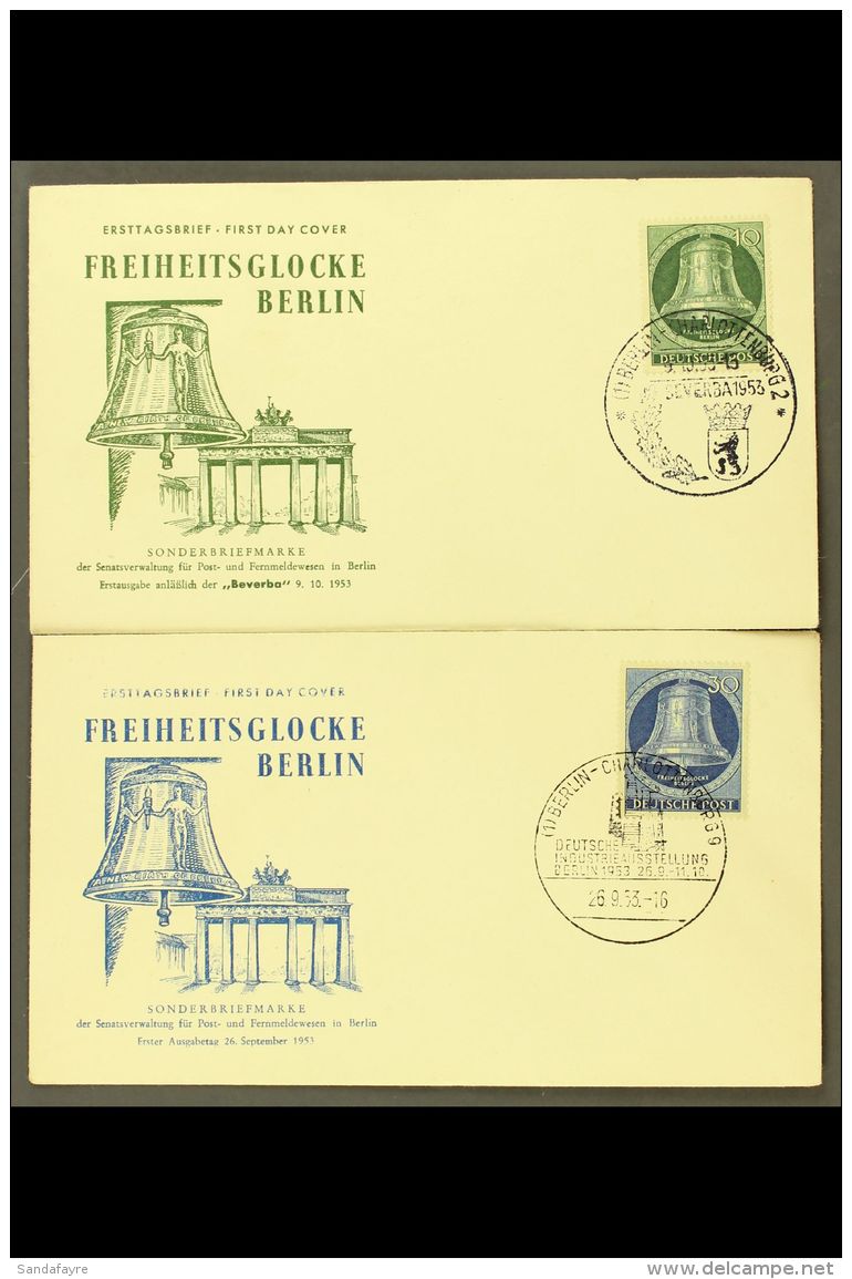 1953 10pf Green &amp; 30pf Blue Freedom Bell (Michel 102 &amp; 104), Very Fine Used On Illustrated Unaddressed... - Other & Unclassified