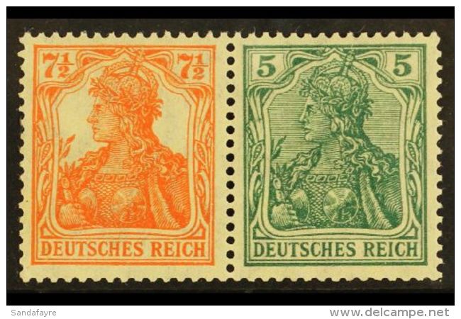 1918-19 7&frac12;pf+5pf Germania Horizontal SE-TENANT PAIR, Michel W 6ab, Very Fine Mint, Fresh. (2 Stamps) For... - Other & Unclassified