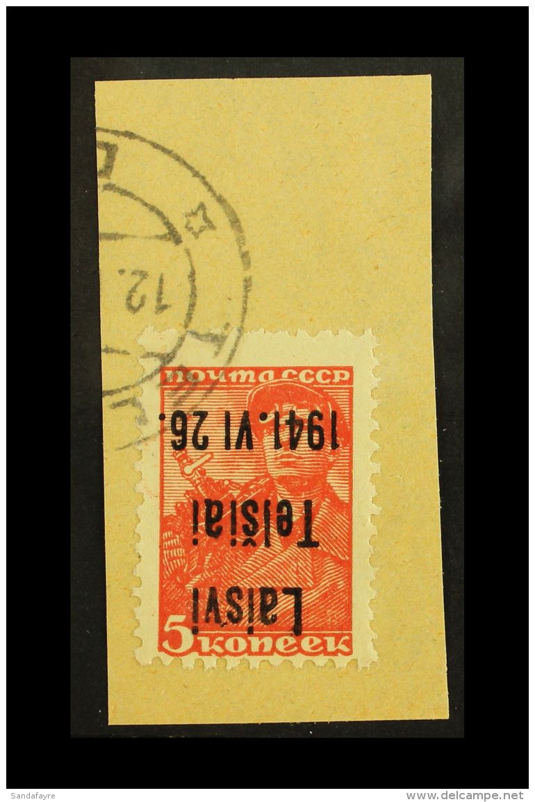 TELSIAI (TELSCHEN) 1941 5k Scarlet "Laisvi Telsiai" Local Overprint Type III With INVERTED OVERPRINT Variety,... - Other & Unclassified