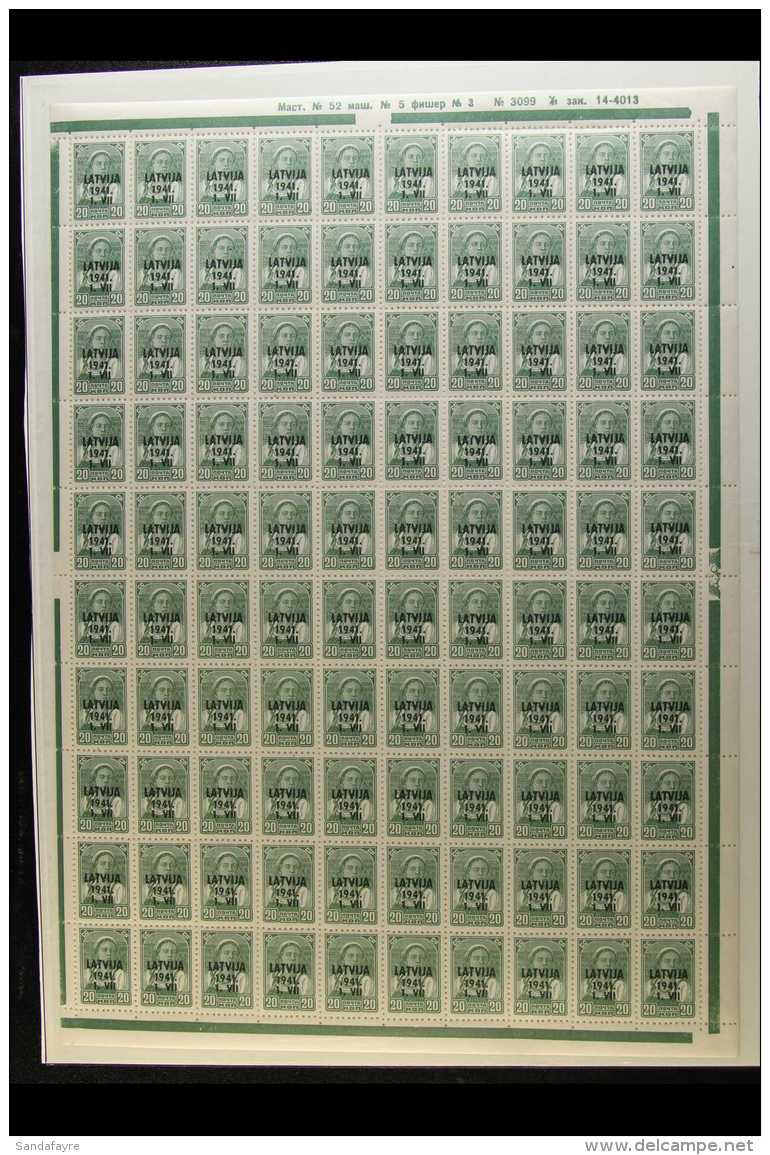 LATVIA 1941 30k Green &amp; 30k Blue "LATVIJA" Overprints (Michel 4/5, SG 4/5), Superb Never Hinged Mint Complete... - Other & Unclassified