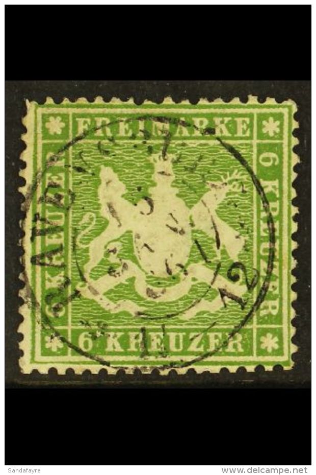 WURTTEMBERG 1861-62 6kr Deep Olive-green Perf 13&frac12; On Thin Paper, SG 41 (Michel 18 Ya), Superb Used With... - Other & Unclassified