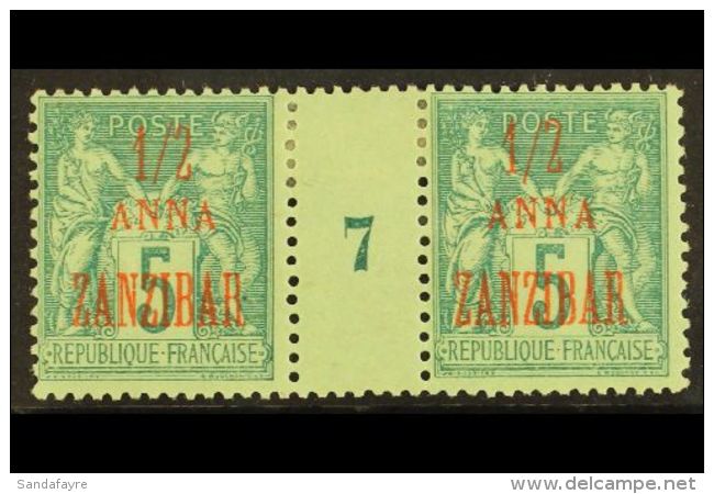 ZANZIBAR 1896-1900 &frac12;a On 5c Green Type II (1897) MILLESIME (Number 7) PAIR, Yvert 17, Very Fine Mint For... - Other & Unclassified