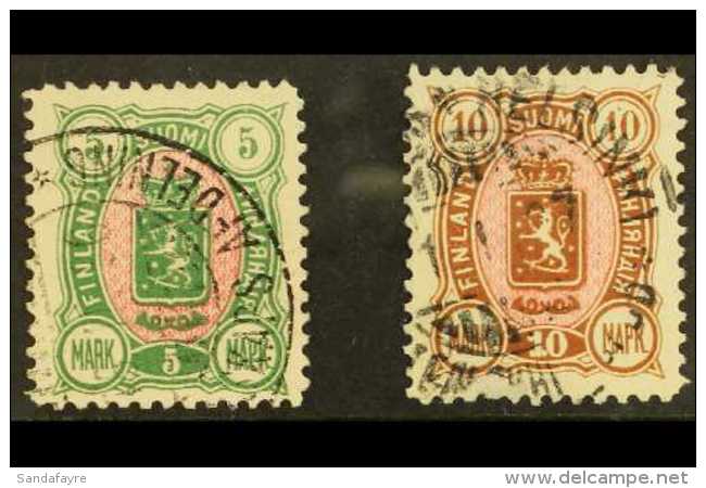 1889-95 5m Green &amp; Rose &amp; 10m Brown &amp; Rose 'Arms', Mi 33/34, SG 120 &amp; SG 122. Very Fine Cds Used... - Other & Unclassified