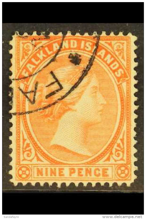 1891-1902 9d Pale Reddish Orange WATERMARK REVERSED Variety, SG 35x, Very Fine Used With Part Cds Cancel, Very... - Falkland