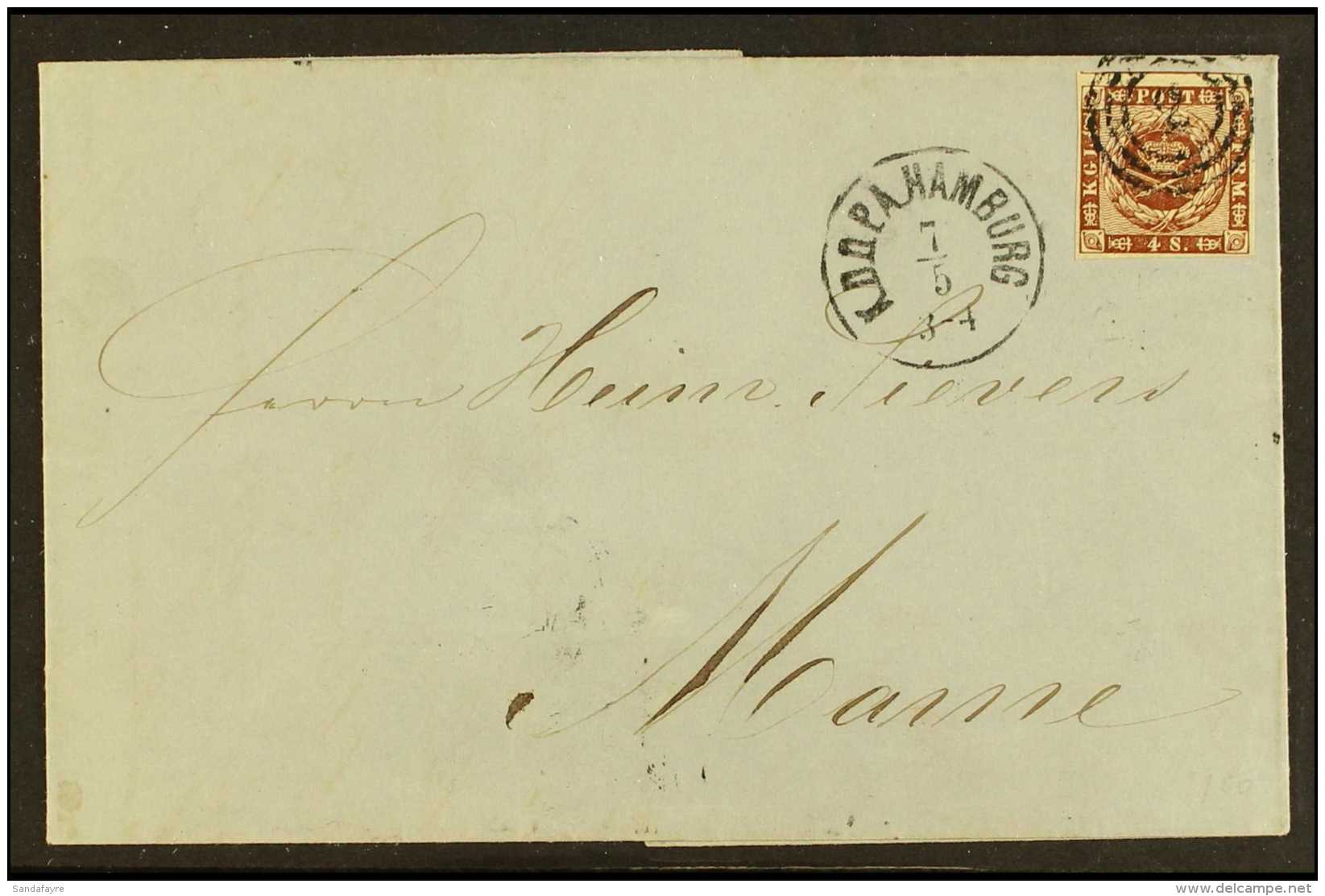 1863 HAMBURG ENTIRE LETTER. (7th May) Entire Letter To Marne, France Bearing An 1858 4s Brown, Mi 7a, SG 16, Tied... - Other & Unclassified