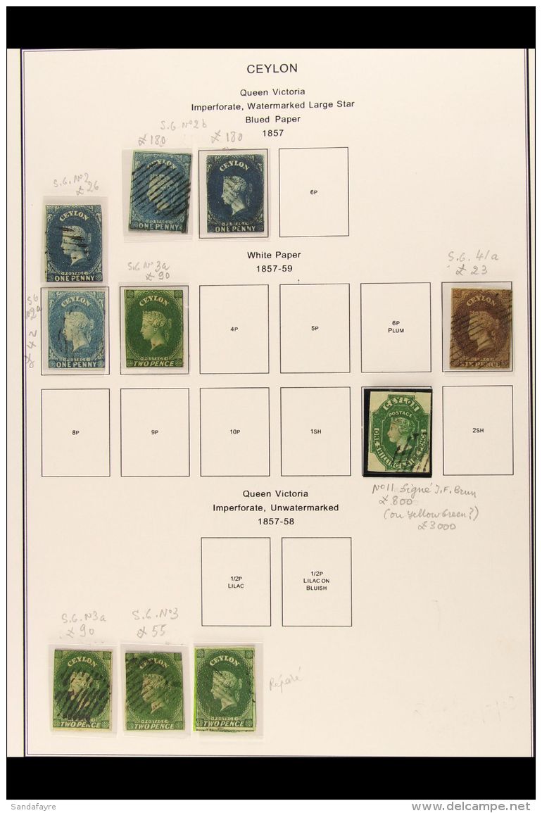 1857-1952 A Most Useful Collection On Pages, Incl. A Range Of 1857-59 Imperfs Incl. 6d On Blued Paper, 1s 9d... - Ceylon (...-1947)