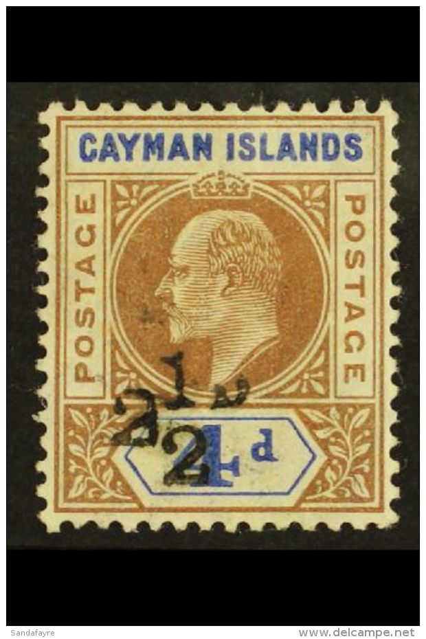 1908 2&frac12;d On 4d Brown And Blue, SG 35, Lightly Hinged Mint. For More Images, Please Visit... - Cayman Islands