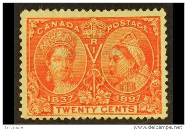 1897 20c Vermilion Jubilee With W-E VARIETY (Plate 21, Position 15), Unitrade 59ii, Mint Small Part Og, Heavy... - Other & Unclassified