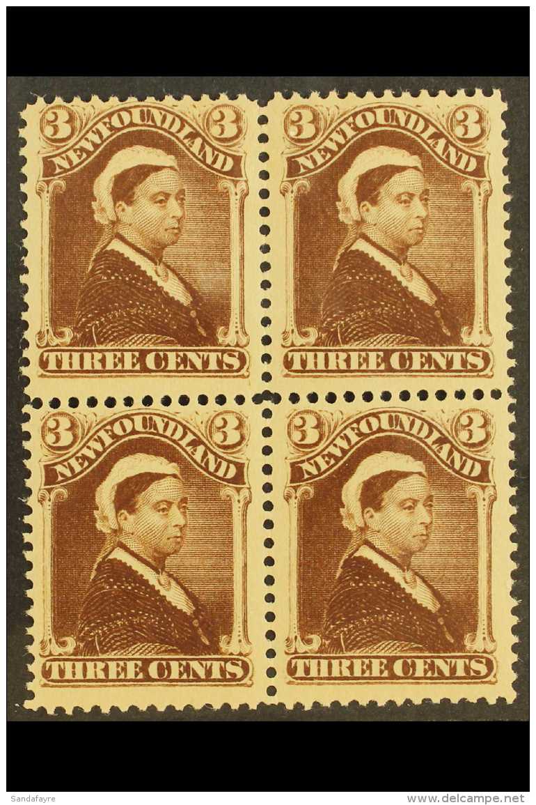 1887 3c Deep Brown, Queen Victoria, SG 52, Superb Never Hinged Mint Block Of 4. For More Images, Please Visit... - Other & Unclassified