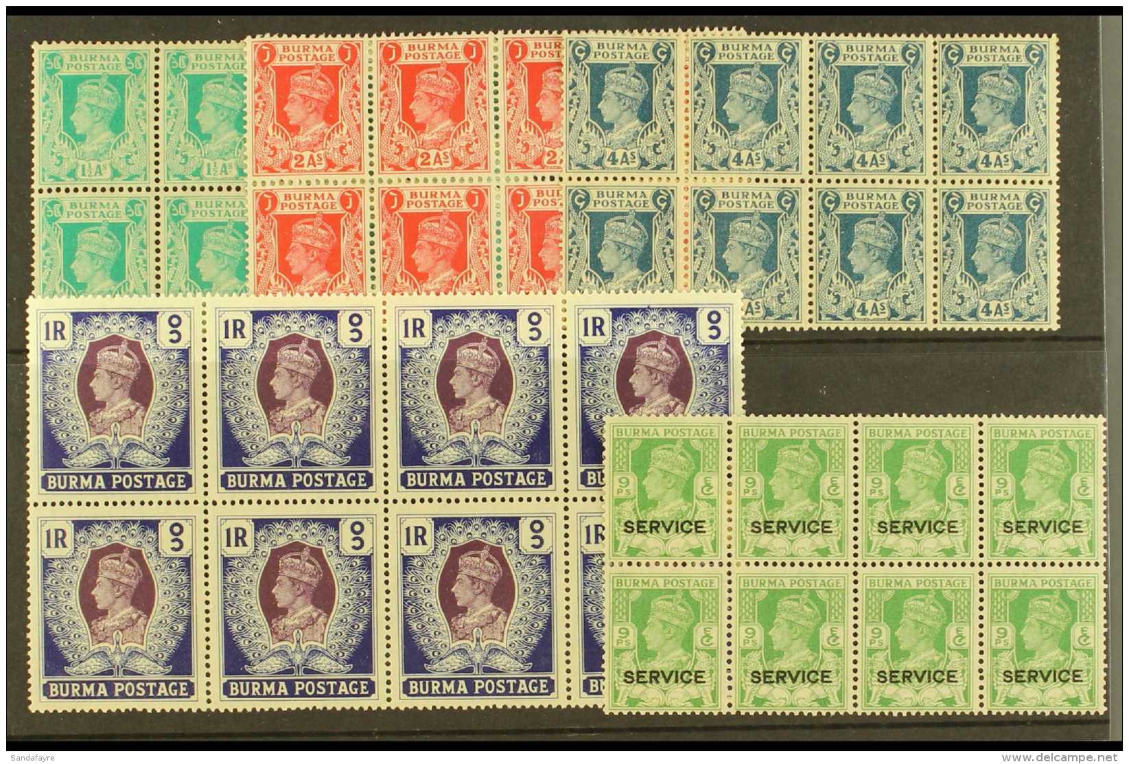 1938-40 NHM BLOCKS OF 8 SELECTION A Never Hinged Mint Group Of KGVI Definitives In Blocks Of 8 (2 X 4), Includes... - Burma (...-1947)