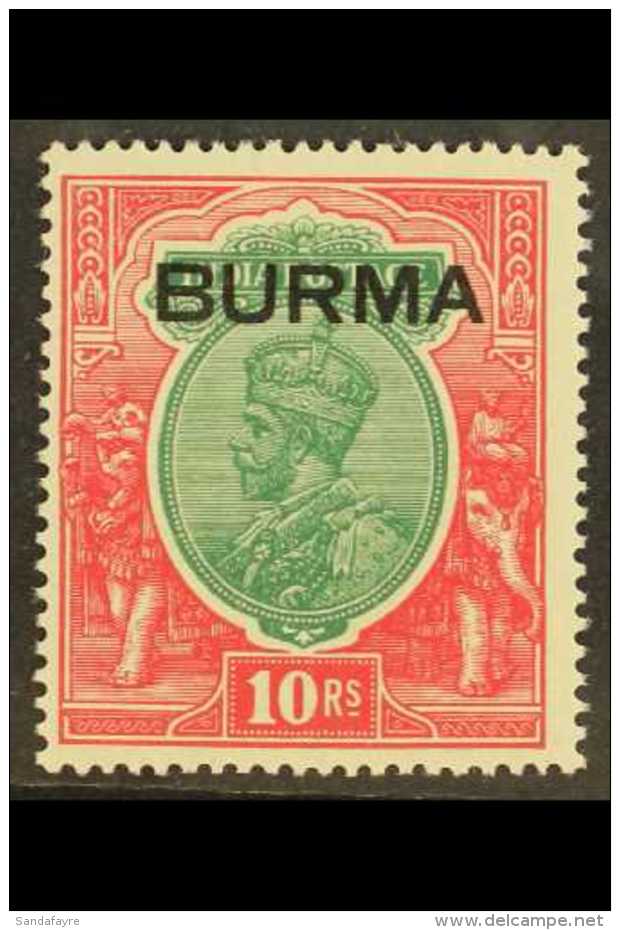 1937 10r Green &amp; Scarlet, KGV India Ovptd, SG 16, Very Fine Mint. For More Images, Please Visit... - Burma (...-1947)