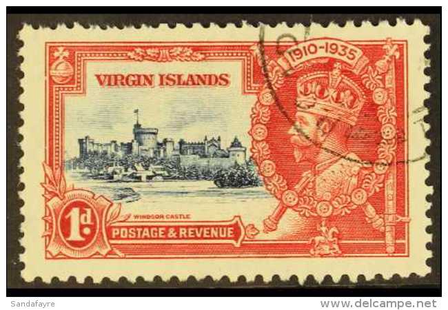 1935 1d Deep Blue And Scarlet, Silver Jubilee, Variety "Kite And Horizontal Log", SG 103l, Very Lightly Used, Few... - British Virgin Islands