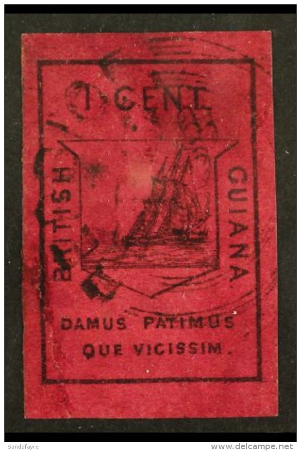 1852 1c Black On Magenta Imperf, SG 9, Used With 4 Large Even Margins &amp; BERBICE Datestamp Of September 1853. A... - British Guiana (...-1966)