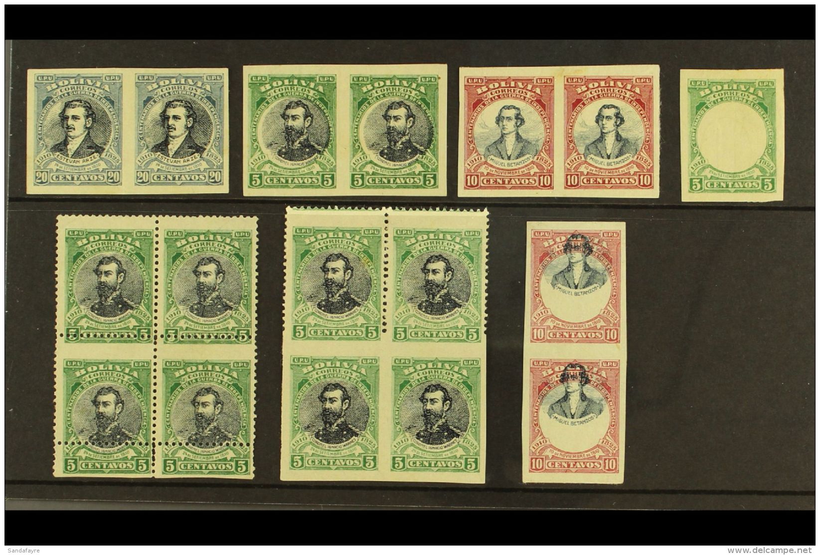 1910 VARIETIES &amp; ERRORS. War Of Independence Fine Mint Group Of Perf Varieties &amp; Errors, Comprising 1910... - Bolivia