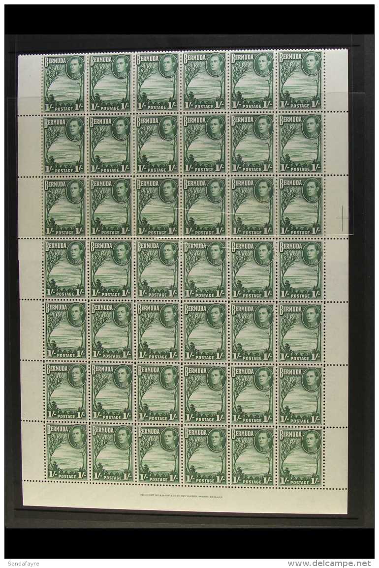 1938-52 COMPLETE SHEET NHM 1s Green, SG 115, Complete Sheet Of 60 Stamps (6 X 10), Selvedge To All Sides, Never... - Bermuda