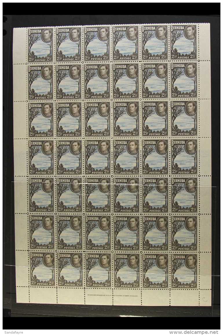 1938-48 KGVI COMPLETE NHM SHEET OF 60. 2&frac12;d Pale Blue &amp; Sepia-black, SG 113ab, Complete Sheet Of 60... - Bermuda