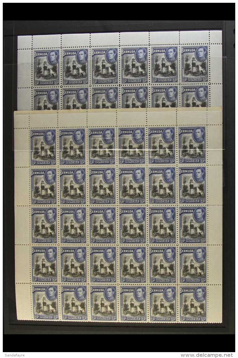 1938-48 KGVI COMPLETE NHM SHEETS OF 60. 3d Black &amp; Deep Blue Shades, SG 114a, Complete Sheets Of 60 Stamps (6... - Bermuda