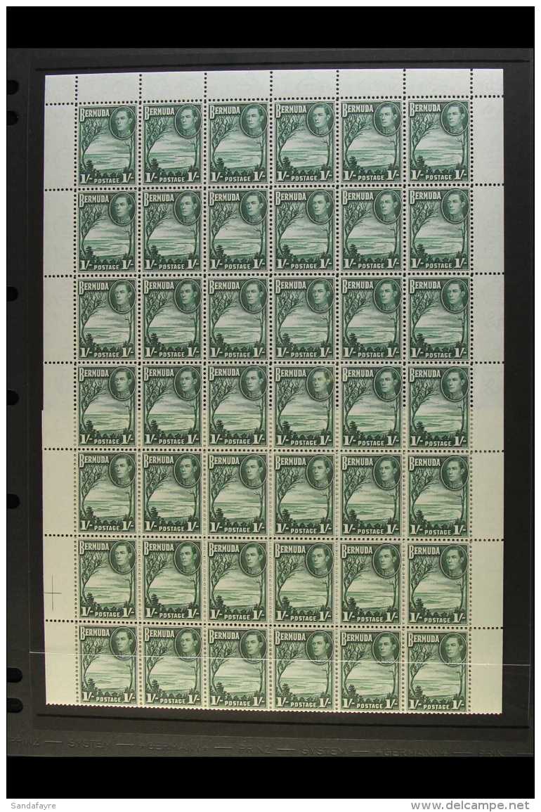 1938-48 KGVI COMPLETE NHM SHEET OF 60. 1s Green, SG 115, Complete Sheet Of 60 Stamps (6 X 10), Selvedge To All... - Bermuda