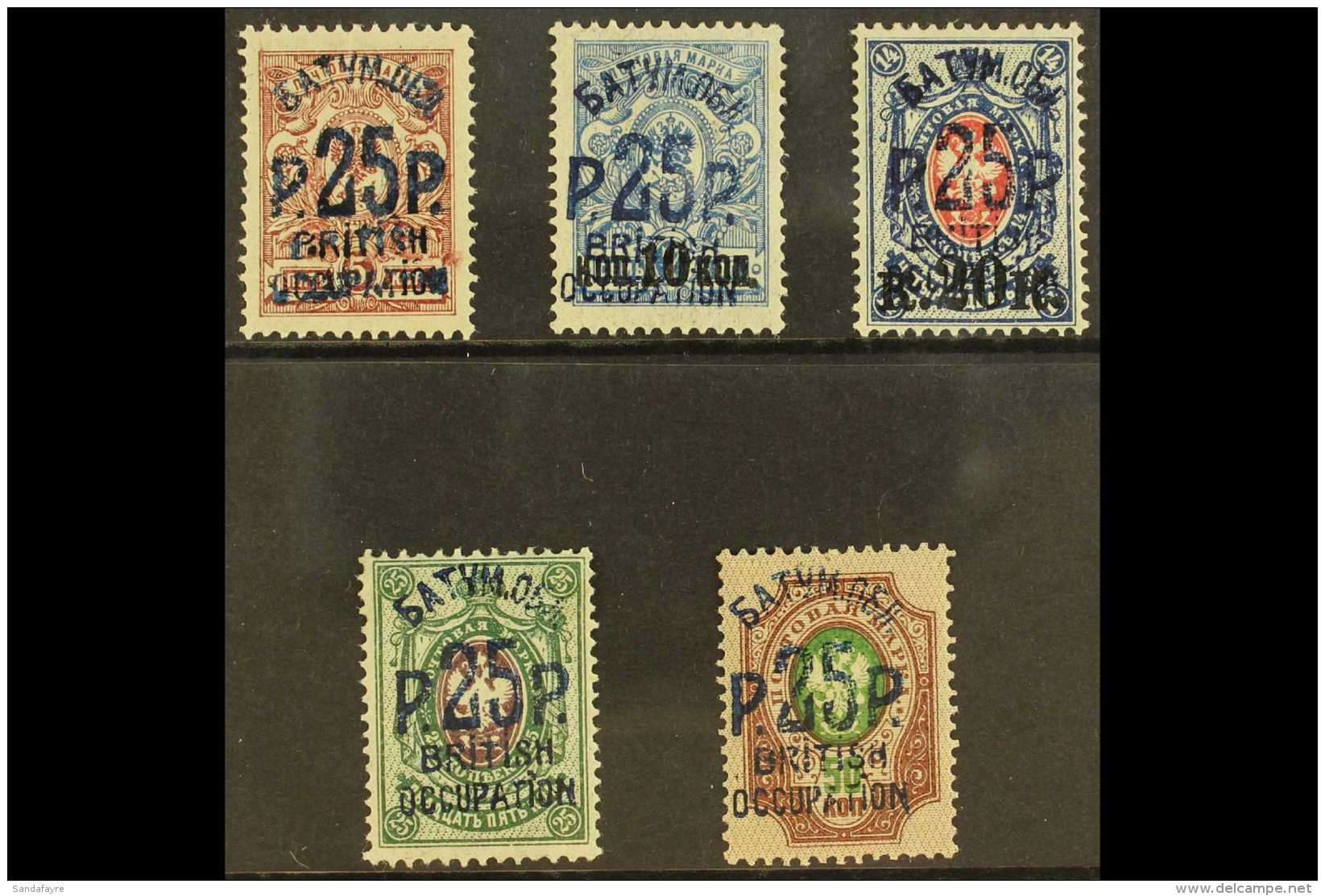 1920 25r Surcharges In BLUE, SG 29a/33a, Very Fine And Fresh Mint. All Expertised Kohler And Dr Jem. (5 Stamps)... - Batum (1919-1920)