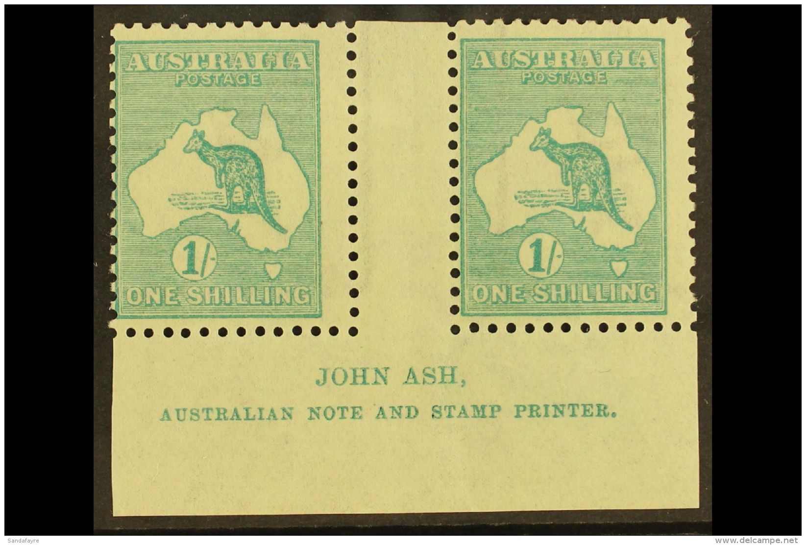 1915-27 1s Blue-green Roo, Die IIB (SG 40b), Ash Imprint Pair With "N" Over "A", BW 33zd, Fine Mint. For More... - Other & Unclassified