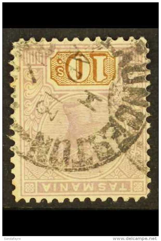 TASMANIA 1906 10s Mauve And Brown, Wmk Crown Over A, Perf 12&frac12;, Variety "Wmk Inverted", SG 258var, Fine... - Other & Unclassified