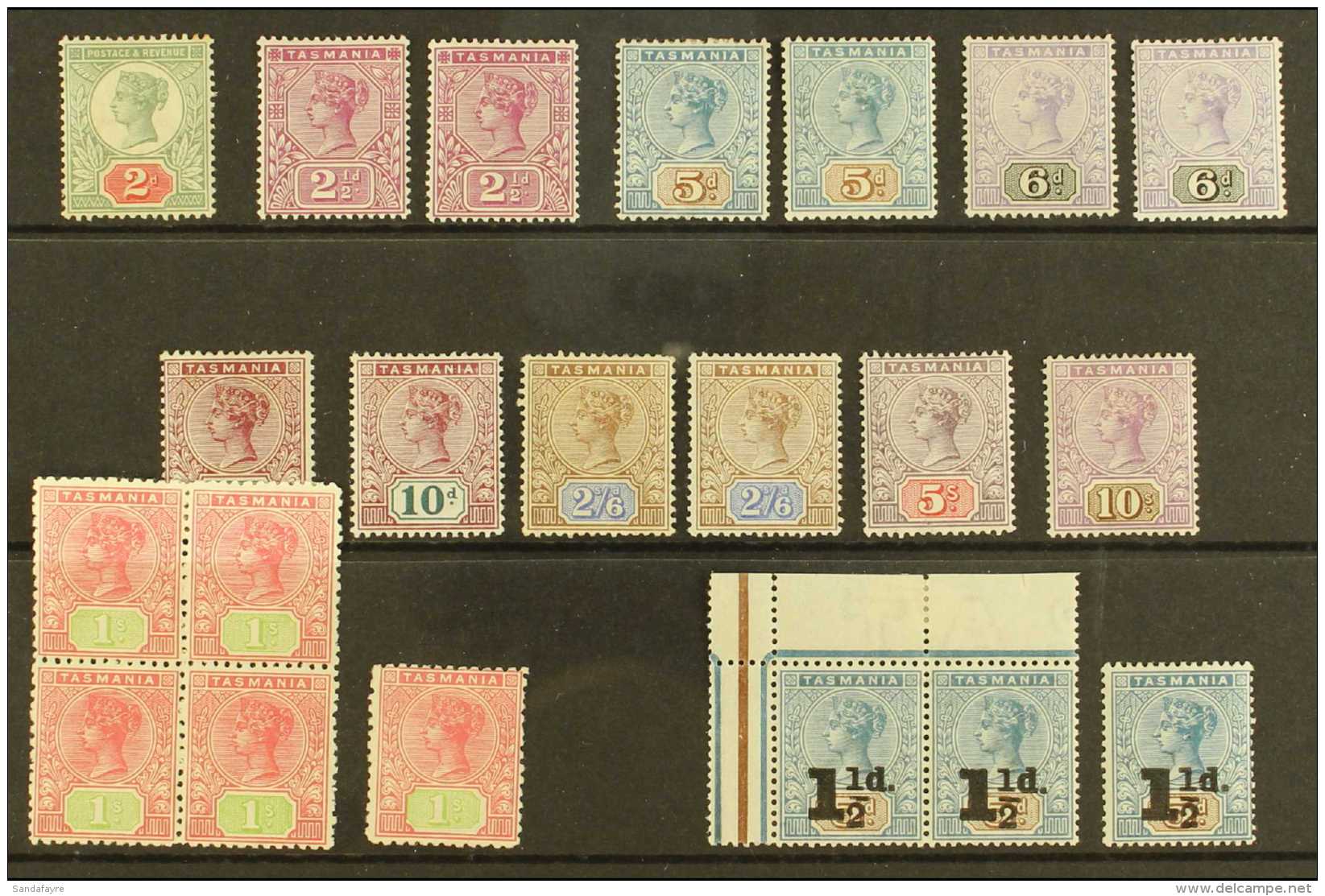 TASMANIA 1892 - 1904 Lovely Fresh Mint Selection Including 1892 Values To 10s, 1906 1s Block Of 4 Etc. (21 Stamps)... - Other & Unclassified