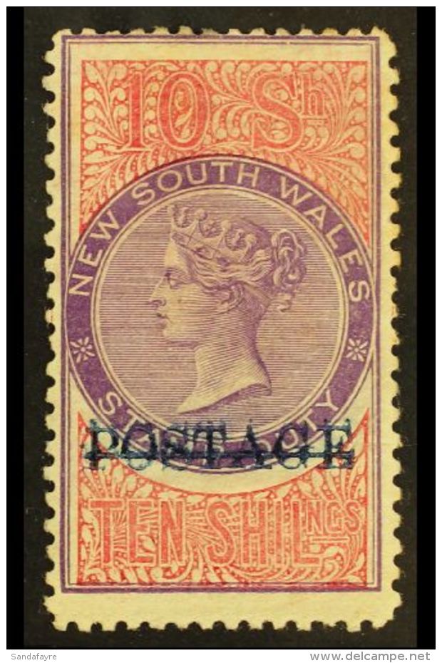 NEW SOUTH WALES 1885 10s Mauve And Claret Perf 12 X 11 With Blue "POSTAGE" Opt, SG 241c, Fine Mint. For More... - Other & Unclassified