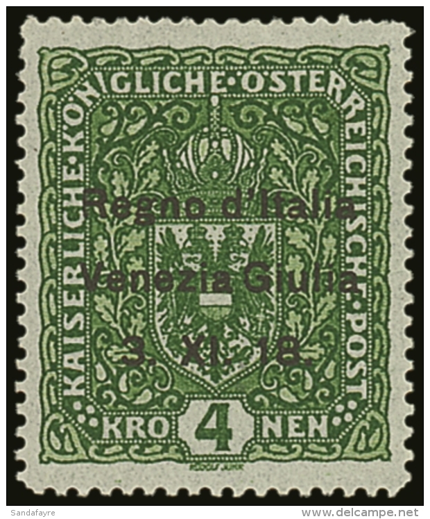 WWI - ITALY VENEZIA GIULIA - 1918 4kr Deep Green Of Austria Overprinted, Sass 17, Couple Short Perfs At Top... - Unclassified