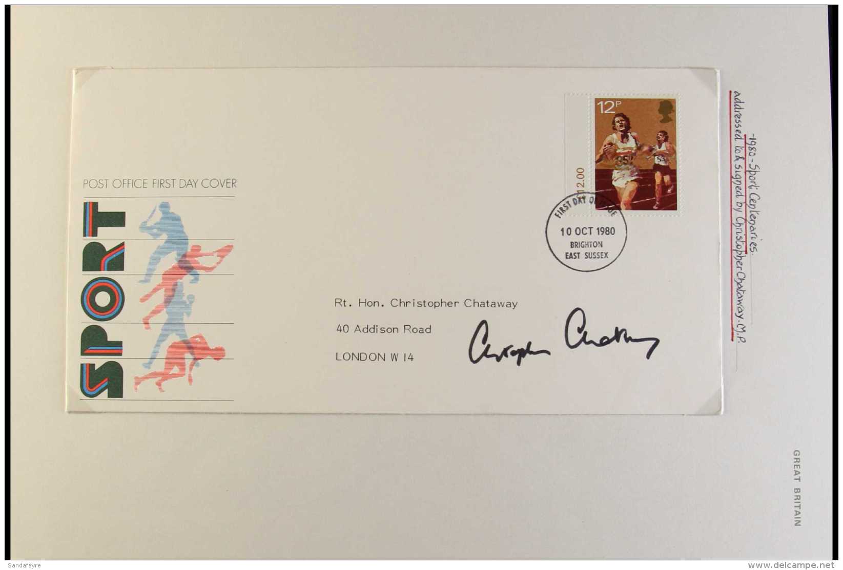 SPORT The First Winner Of "Sport Personality Of The Year" Sir CHRISTOPHER CHATAWAY Autograph On 1980 12p Athletics... - Unclassified