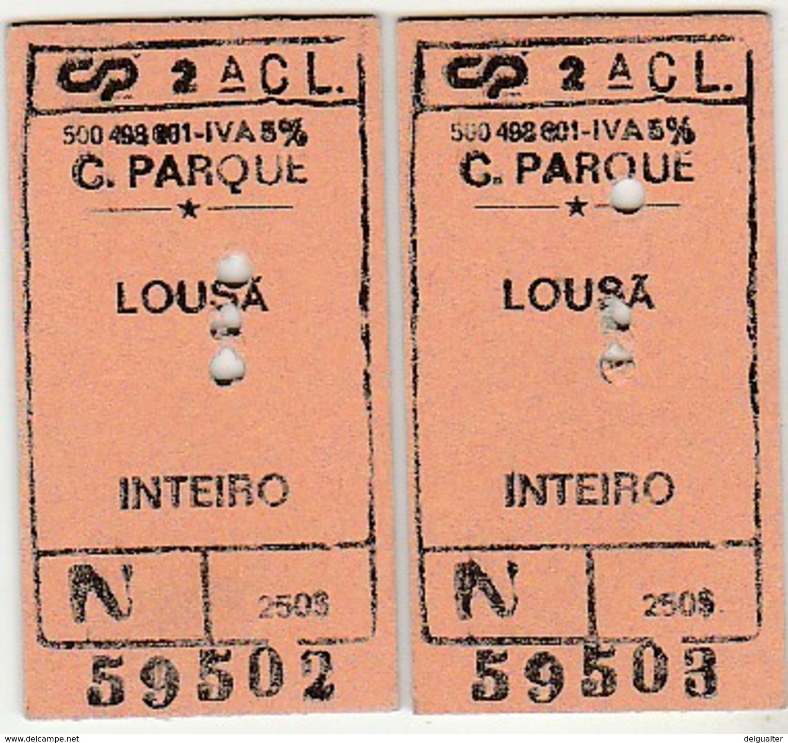 2 Tickets * Followed Numbers * CP * Comboios De Portugal - Europa