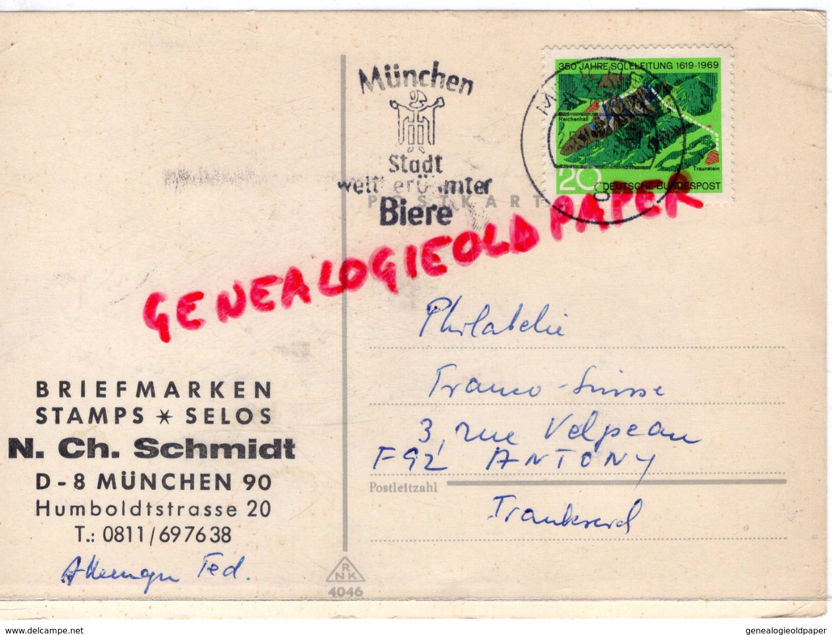 ALLEMAGNE- MUNCHEN- N.CH.SCHMIDT- BRIEFMARKEN STAMPS-SELOS- HUMBOLDTSTRASSE 20- 1965 - 1950 - ...
