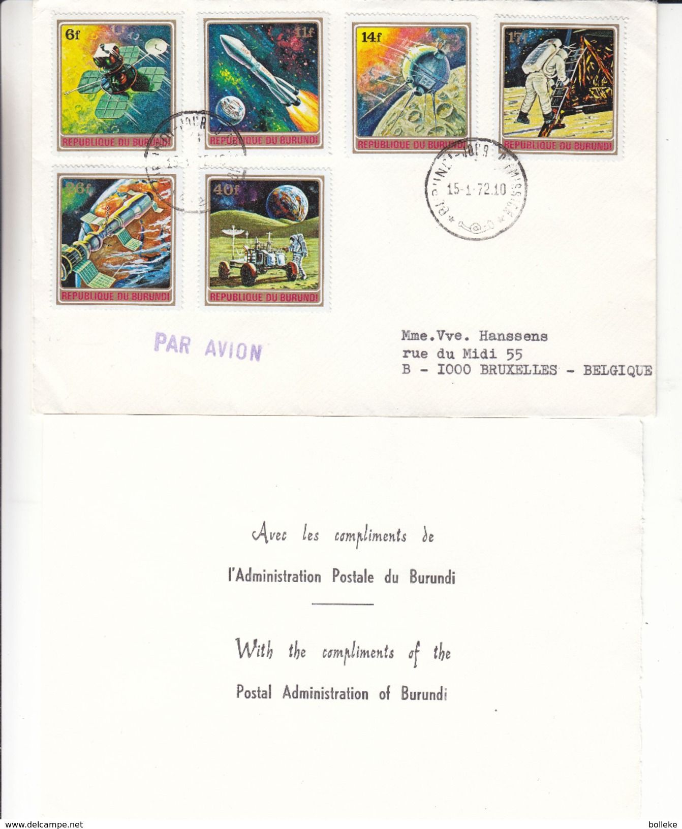 Burundi - Lettre De 1972 - Espace - Fusée - Télécommunications - Lune - Astronautes - Africa