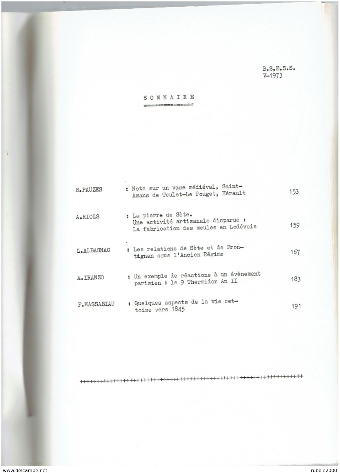 REVUE HISTOIRE DE SETE ET SA REGION 1973 SAINT AMANS DE TEULET LE POUGET FRONTIGNAN LES MEULES A AIGUISER EN GRES - Languedoc-Roussillon