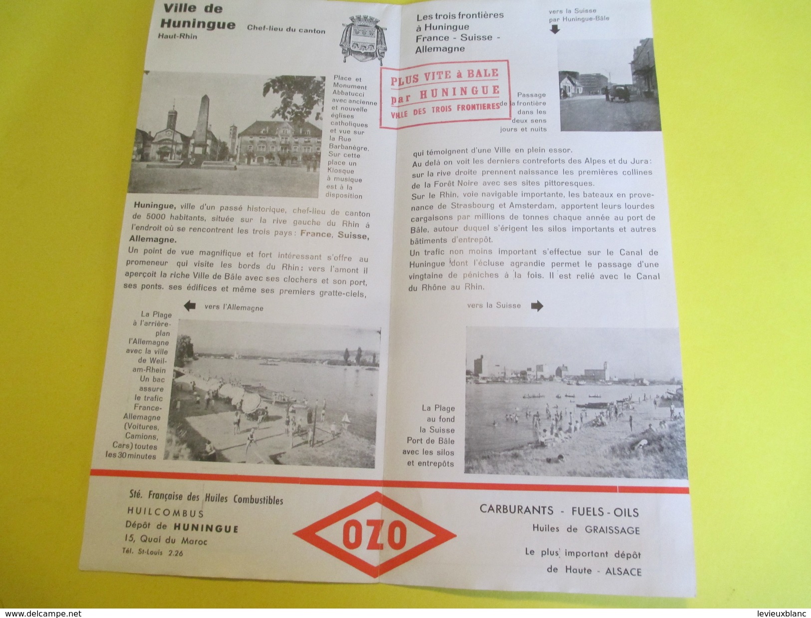 HUNINGUE/Plage Canotage Camping/ Haut Rhin / Au Bord Du Rhin /France /Carburant OZO/  Vers 1950     DT4 - Dépliants Touristiques