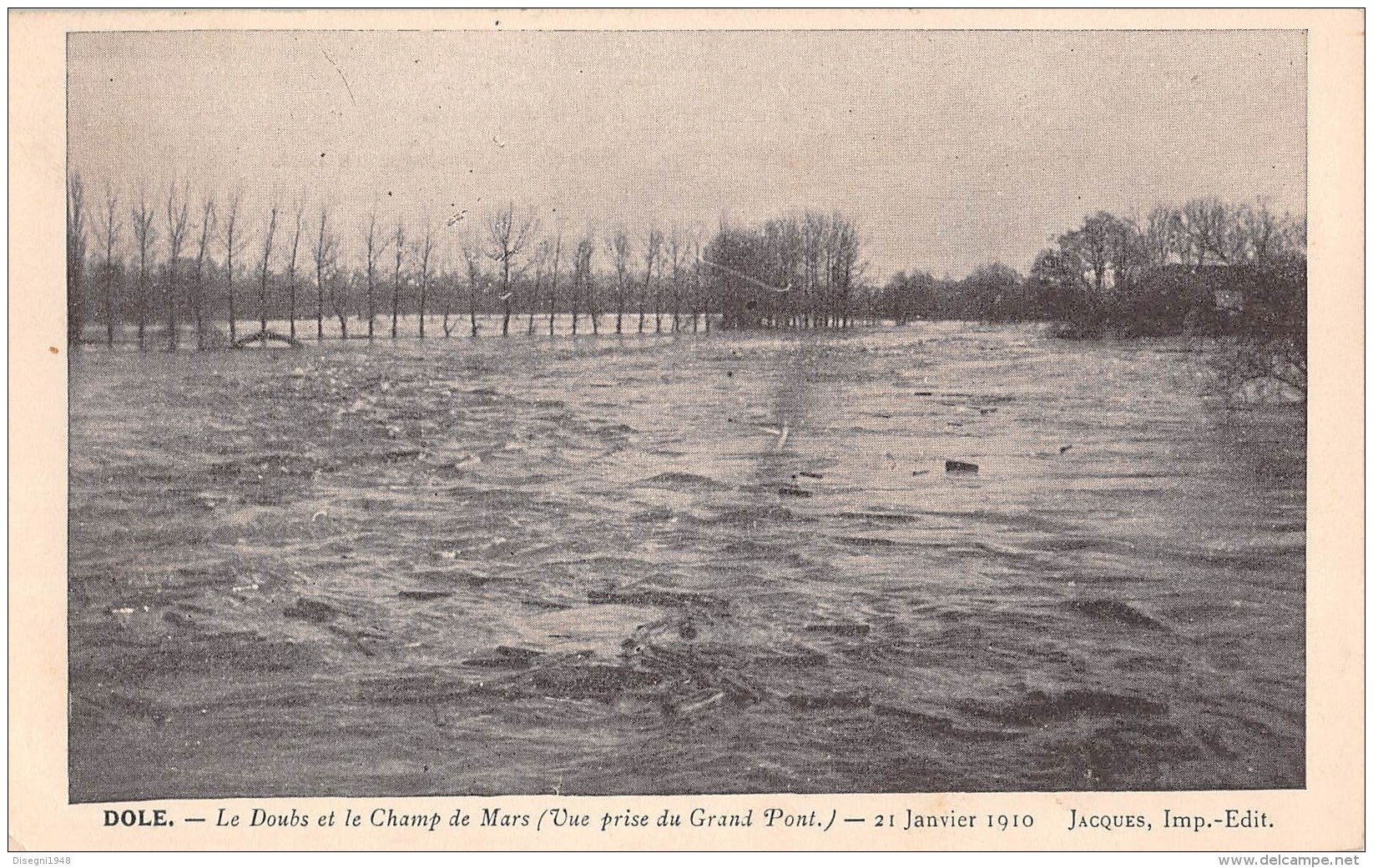 06742 "DOLE - LE DOUBS ET LE CHAMP DE MARS ( VUE PRISE DU GRAND PONT) 21 JANVIER 1910 " CART. ILL. ORIG. SPED. 1910 - Franche-Comté