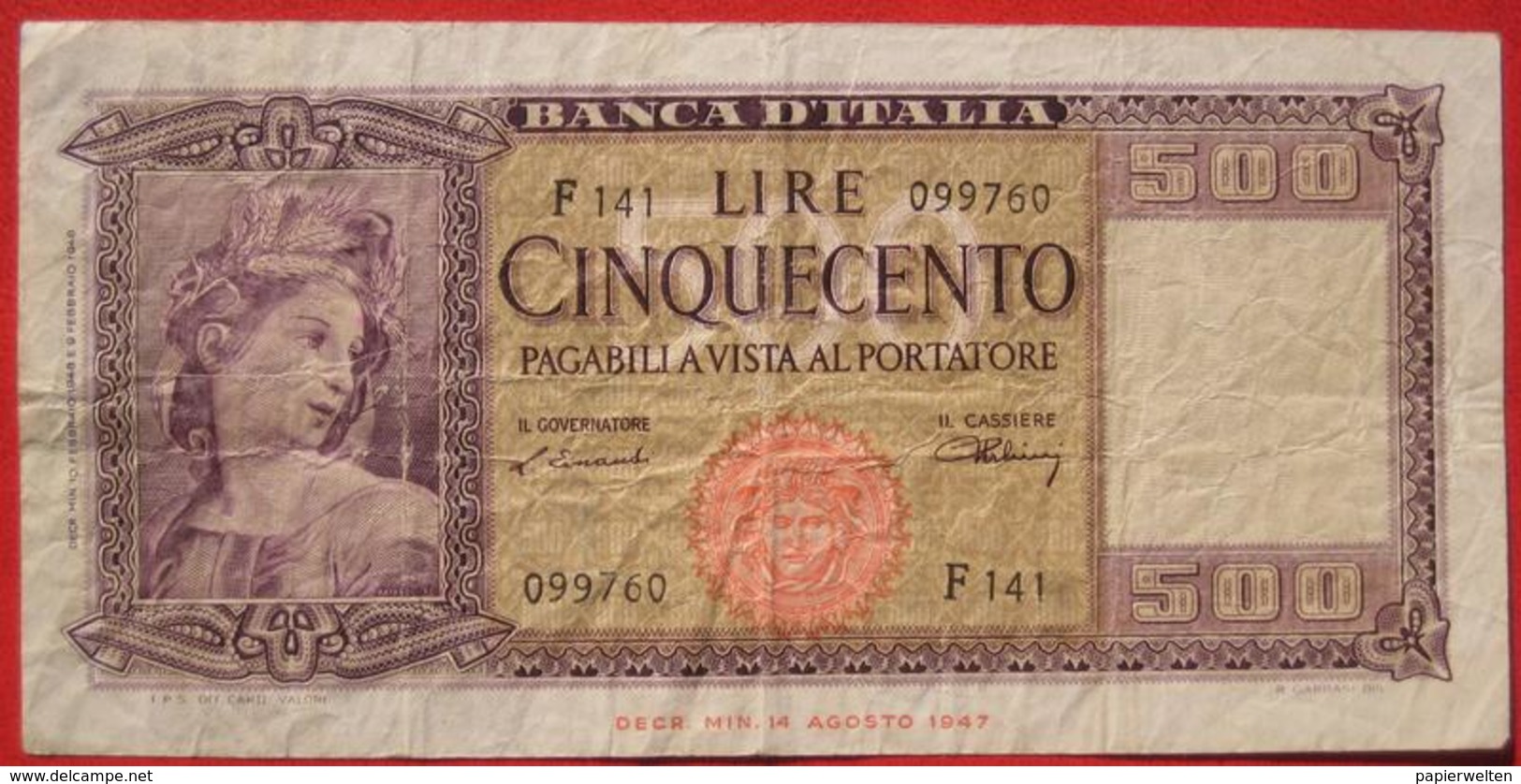 500 Lire 9.2.1948 (WPM 80a) - 500 Liras