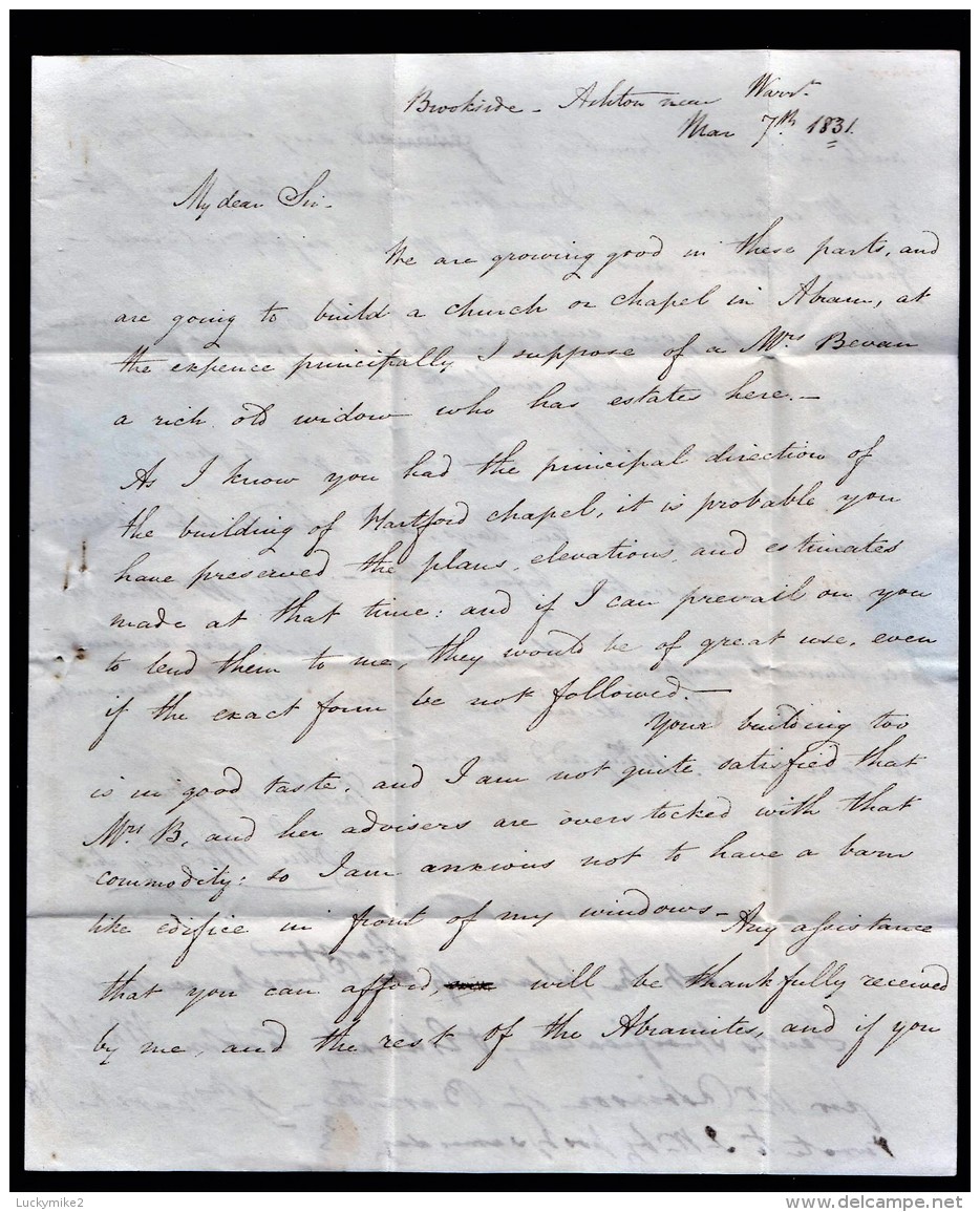 1831 V. Amusing Letter From "John Whitley, Brookside, Ashton" To "Thomas Marshall, The Beach, Hartford, Northwich". 0281 - Manuscripts