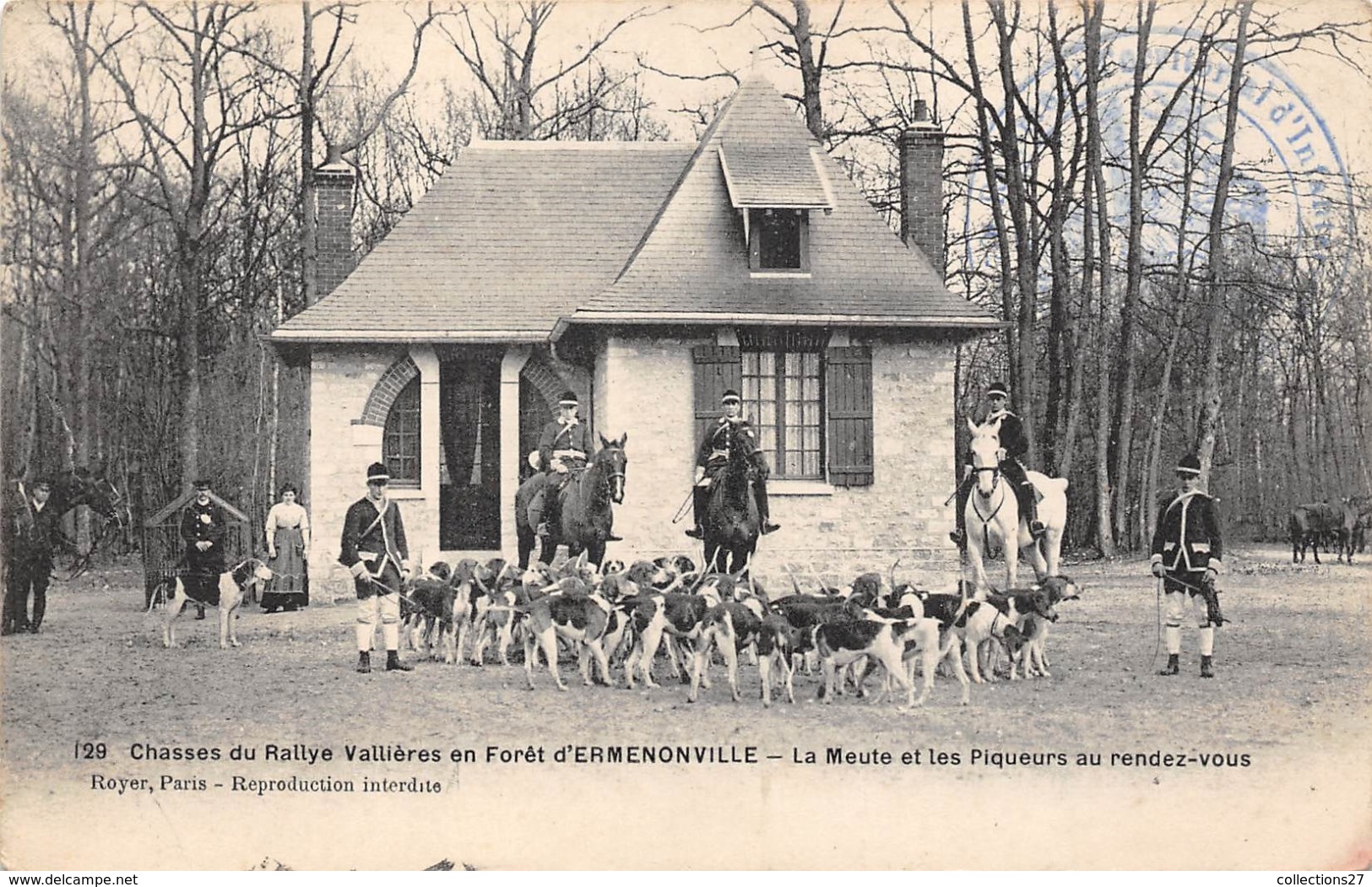 60-ERMENONVILLE- CHASSES DU RALLYE VALLIERES EN FORÊT D'ERMENONVILLE , LA MEUTE ET LES PIQUEURS AU RENDEZ-VOUS - Ermenonville