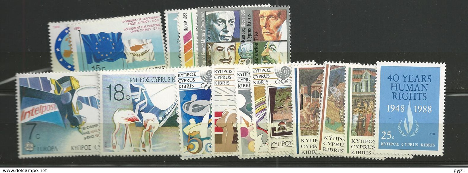 1988 MNH Cyprus, Year Complete, Postfris - Ungebraucht