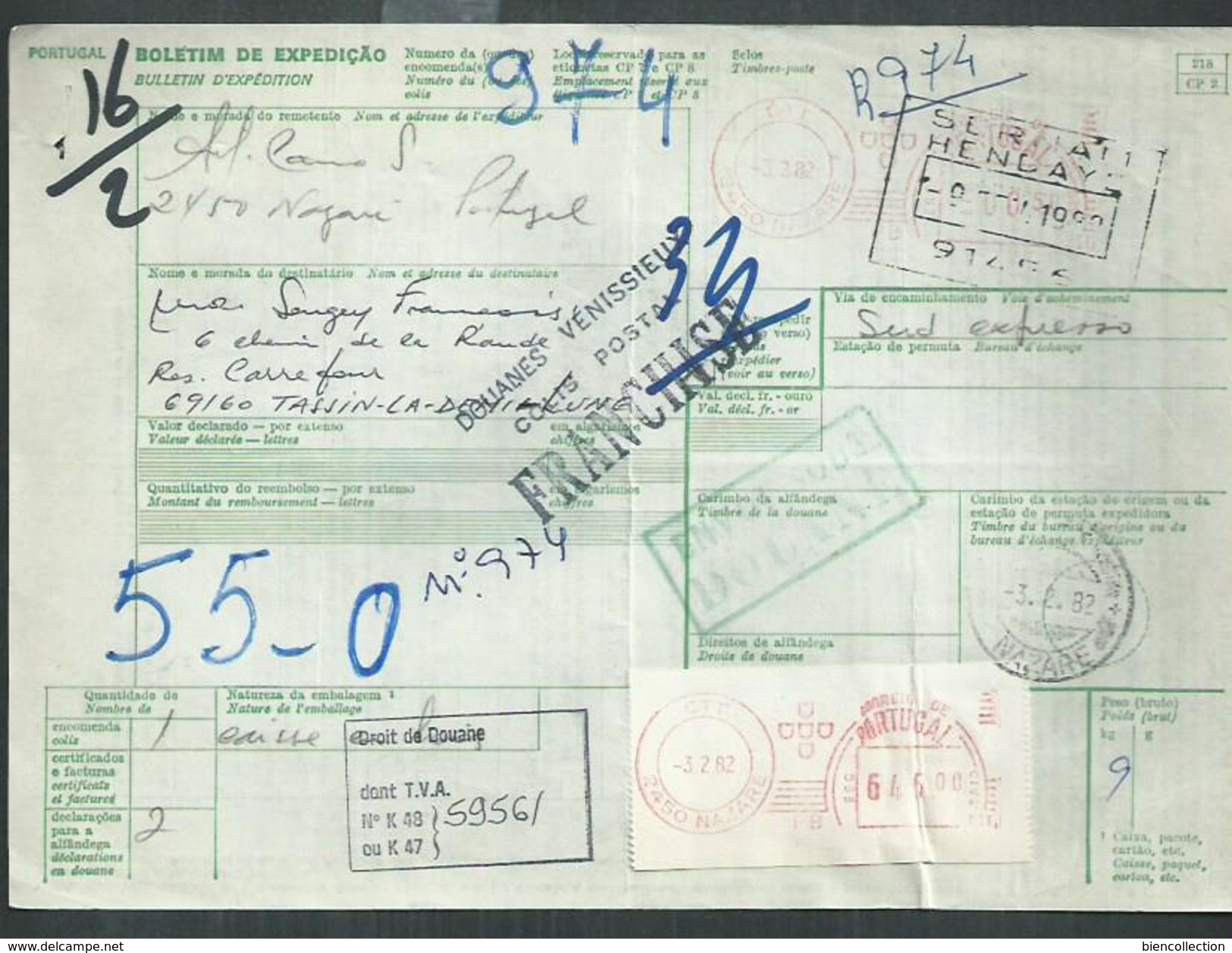Portugal : Bulletin D'expédition Et Déclaration De Douane De Nazare - Postmark Collection
