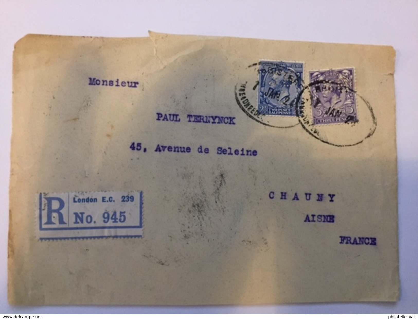 Env Recommandée (devant) Avec Timbres Perforés De Grande Bretagne - 1924 - P21422 - Autres & Non Classés