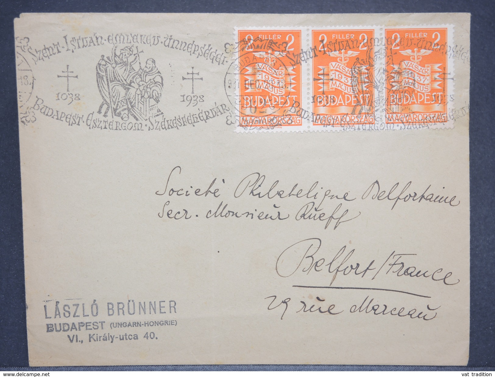 HONGRIE - Enveloppe De Budapest Pour Belfort En 1938 , Affranchissement Et Oblitération Plaisants - L 6355 - Poststempel (Marcophilie)