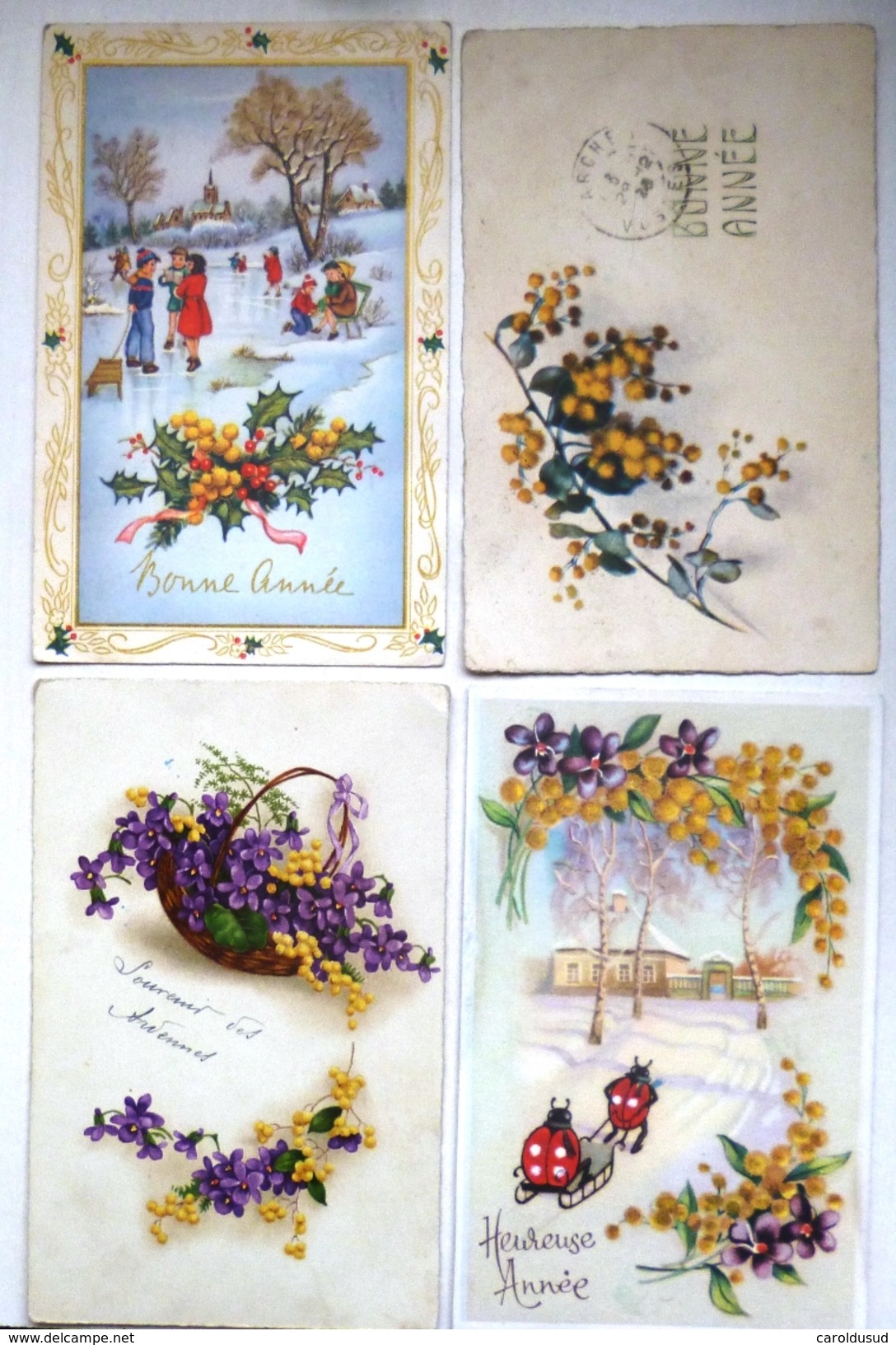 CPA LOT 4X LITHO Illustrateur DIVERS THEME FLEUR JAUNE Bouquet  MIMOSAS Mimosa 1x Saint Nabord - Collections & Lots