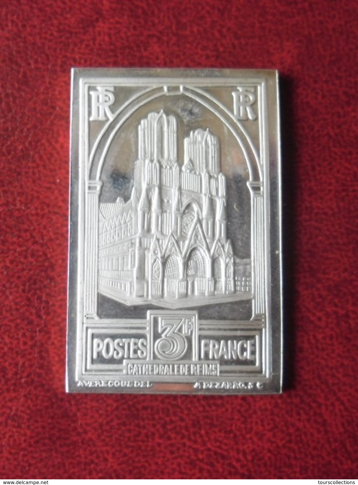 Timbre 3 Francs Postes France Cathédrale De REIMS Type 3 De 1930 - 1983 (15 Grammes En Argent 925/1000 ) Poinçon Crabe - Andere & Zonder Classificatie