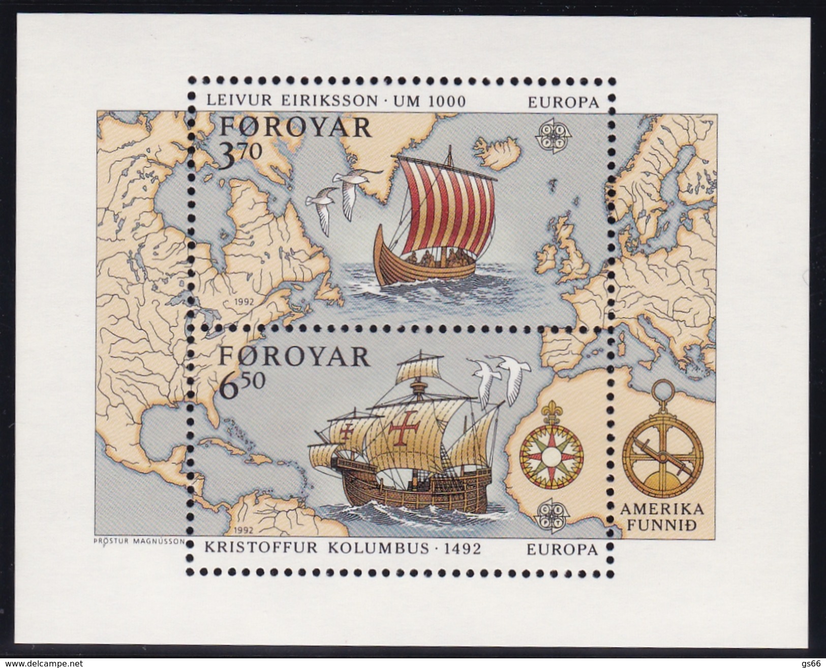 1992,  Färöer, 231/34 Block 5,   Europa: 500. Jahrestag Der Entdeckung Von Amerika, MNH **, - Féroé (Iles)