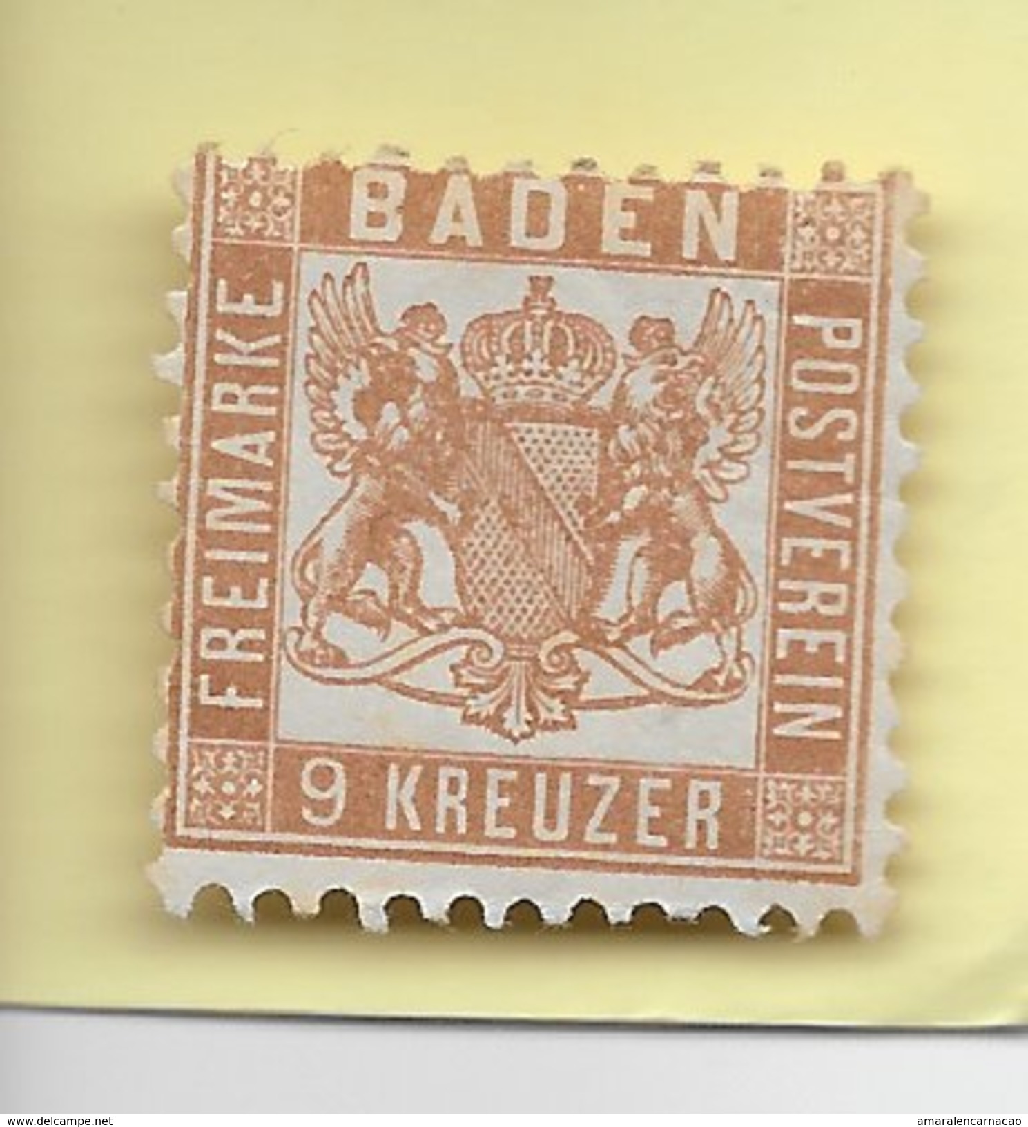 2 SCANS - TIMBRES - STAMPS - ALLEMAGNE - GERMANY - ANCIENS ETAITS - BADEN - 1862 - TIMBRE NEUF  9 K BRUN - Ungebraucht